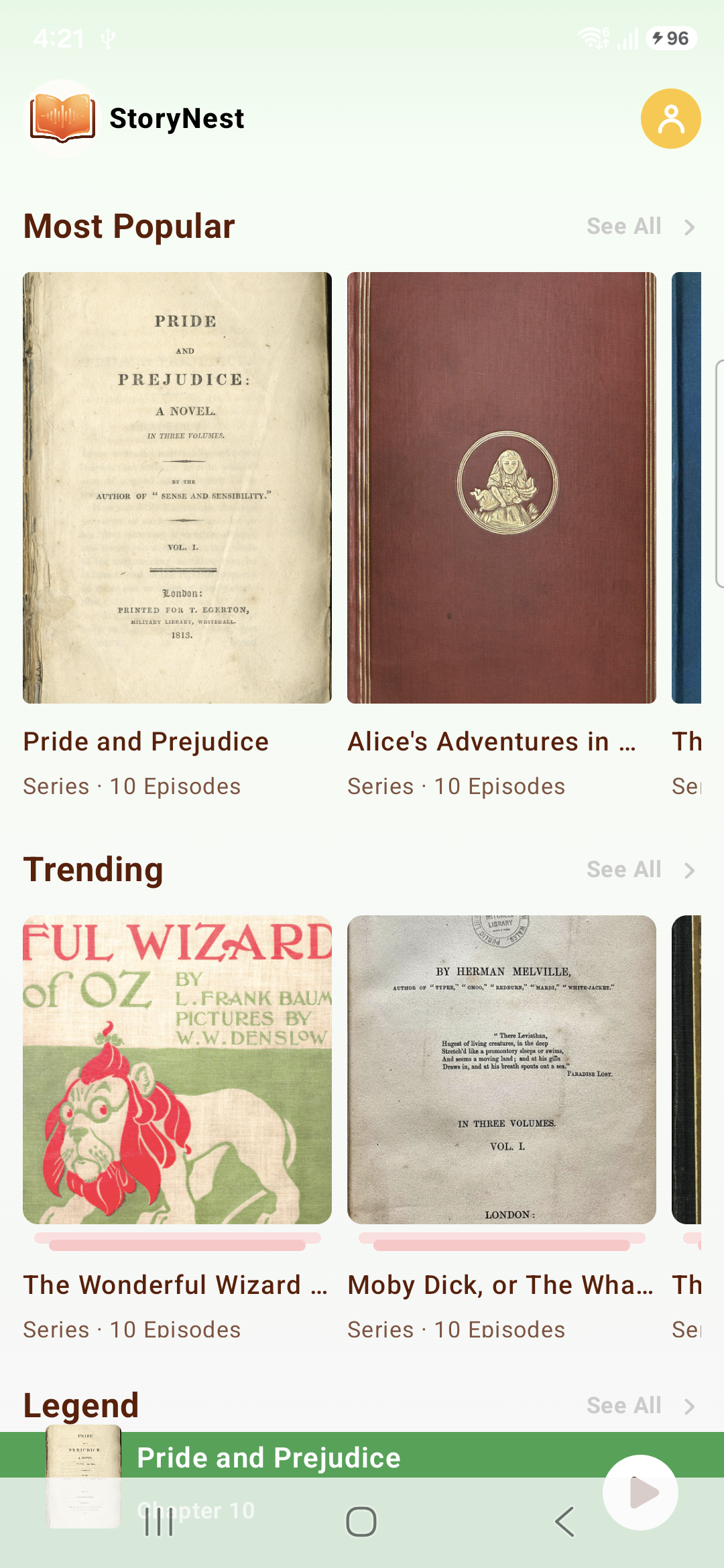 ZeroComics home screen with audiobook shelves